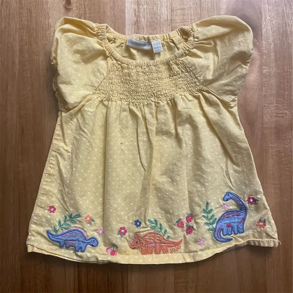JoJo Maman Bebe Yellow Dinosaur Smocked Shirt 2-3Y - Picture 1 of 5